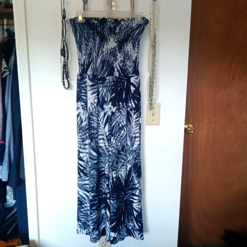 Halter Top Romper Tropical Print In Blue. Mlle Gabrielle Size 1X